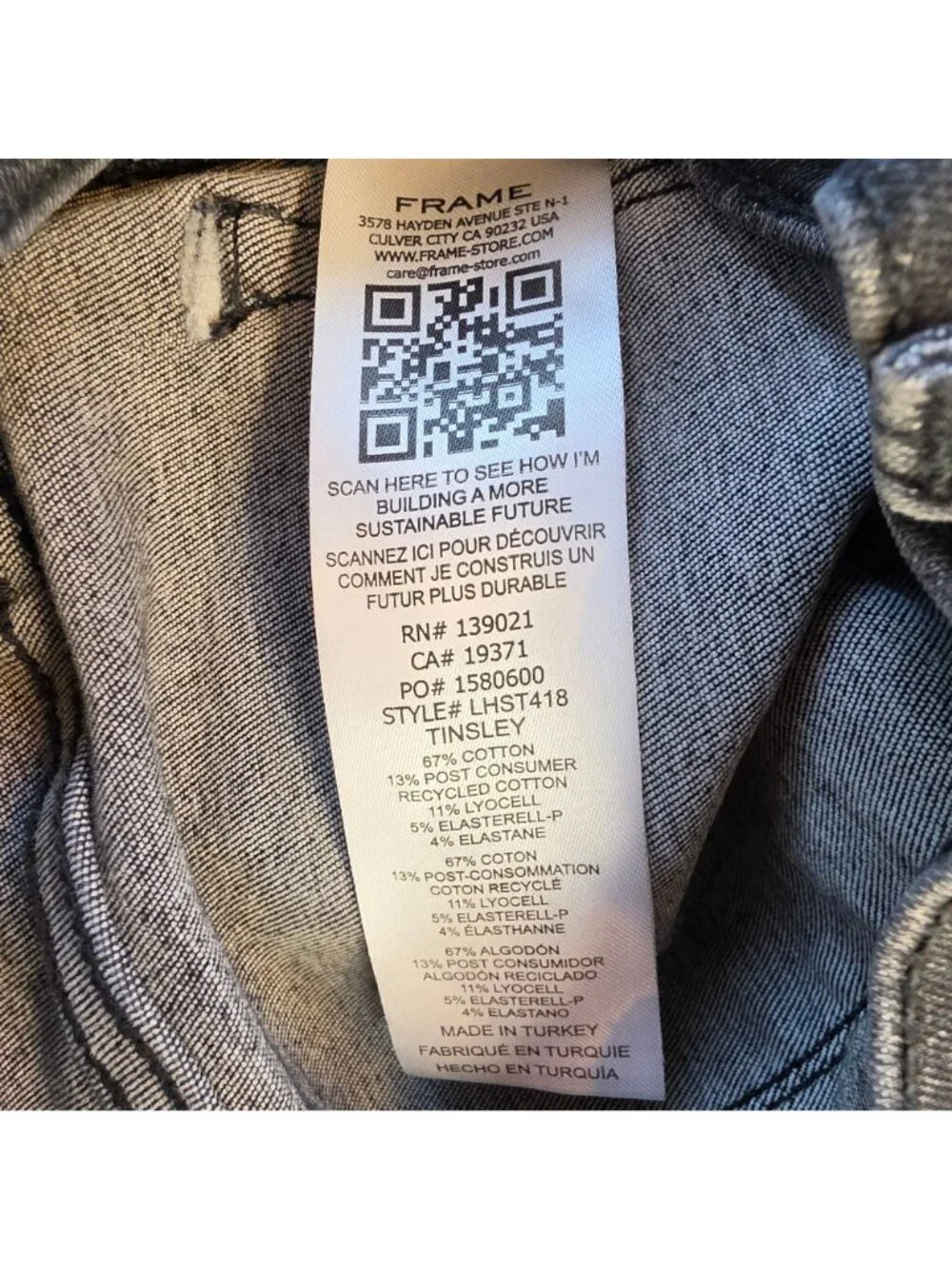 Frame Tinsley Straight Leg Jeans Gray Mid-Rise Stretch Denim Size 26